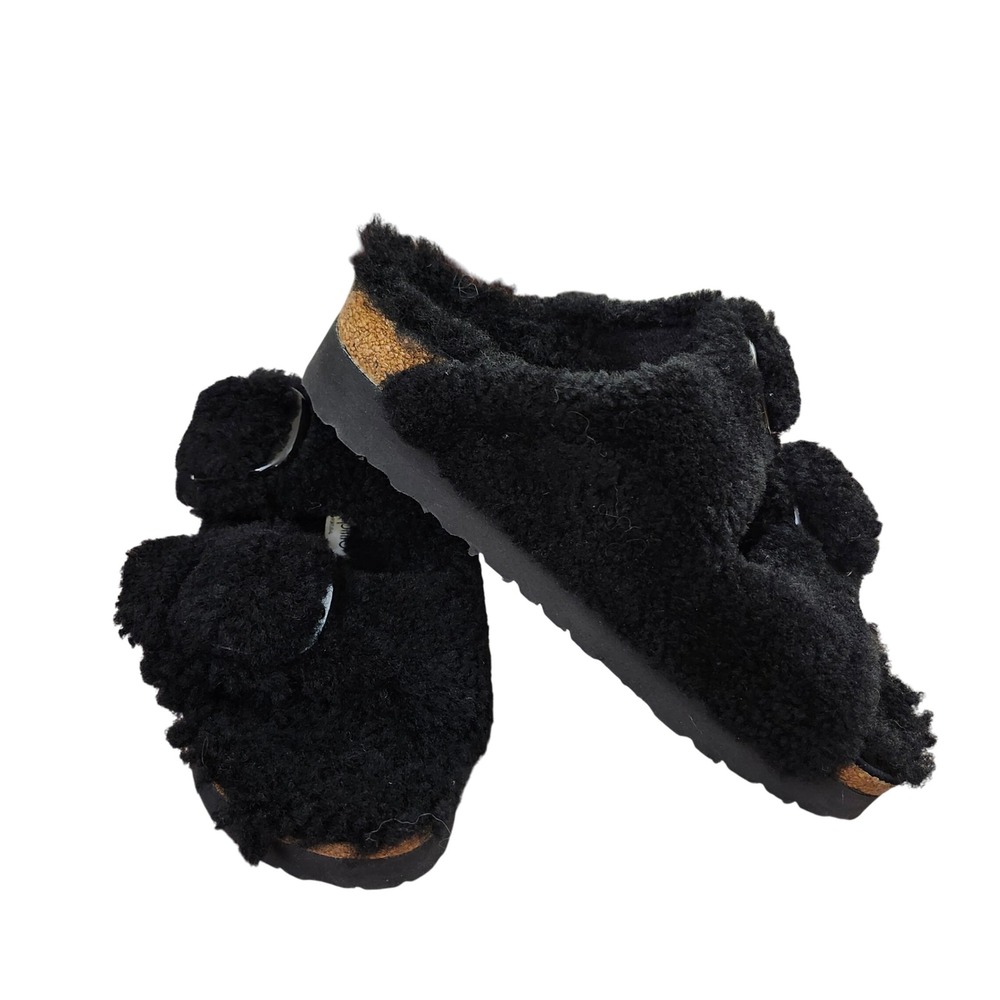 Papillio by Birkenstock‎ Arizona Shearling Black Slides Sandals Size 36/L5 NWT